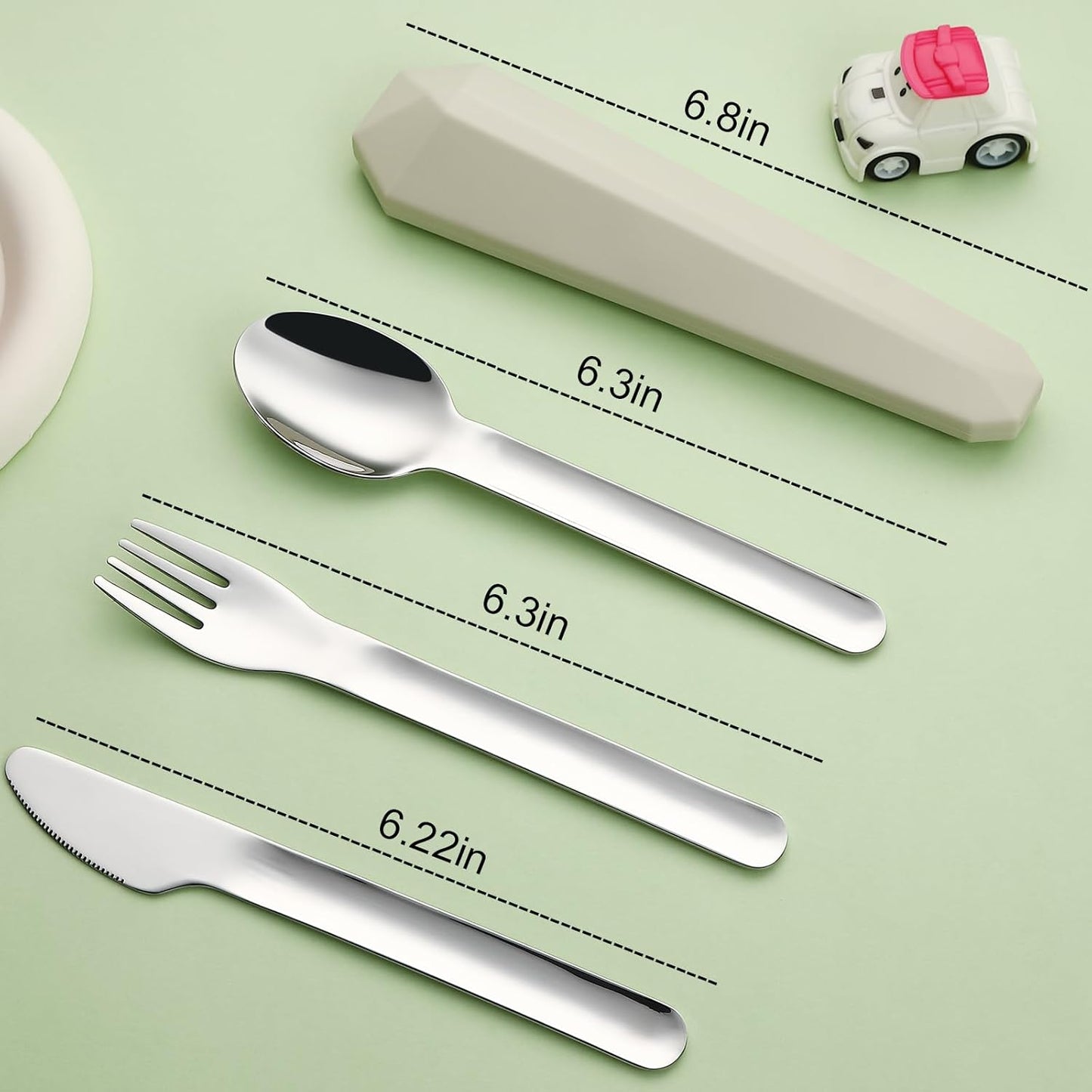 DEVICO Travel Utensils with Case, Reusable Camping Silverware Cutlery, 18/8 Stainless Steel Portable Fork Spoon Knife Set for Lunch Picnic School Workplace (Khaki)