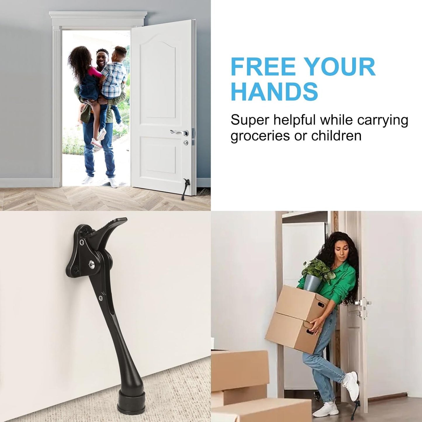 6 Inch Black Kick Down Door Stoppers for Bottom of Door, Heavy Duty Kickdown Door Stop, One Touch Kick Down Door Stoppers 1 Pack