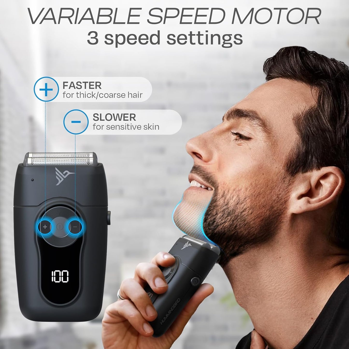 HUMMINGBIRD MK2 Compact Foil Shaver – No Nick, No Cut, No Razor Burn Face Shaver for Men, Portable USB C Rechargeable, Dual Foil Flex Head Electric Razor, LED Display, Travel Head & Facial Groomer