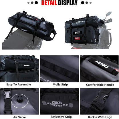 Waterproof Duffel& Luggage Bag - Motorcycle Dry Bag Tail Saddle Bags with Roll Top Closure,Large Storage Space,for Camping, Kayaking, Fishing & Traveling(Black, 20L)