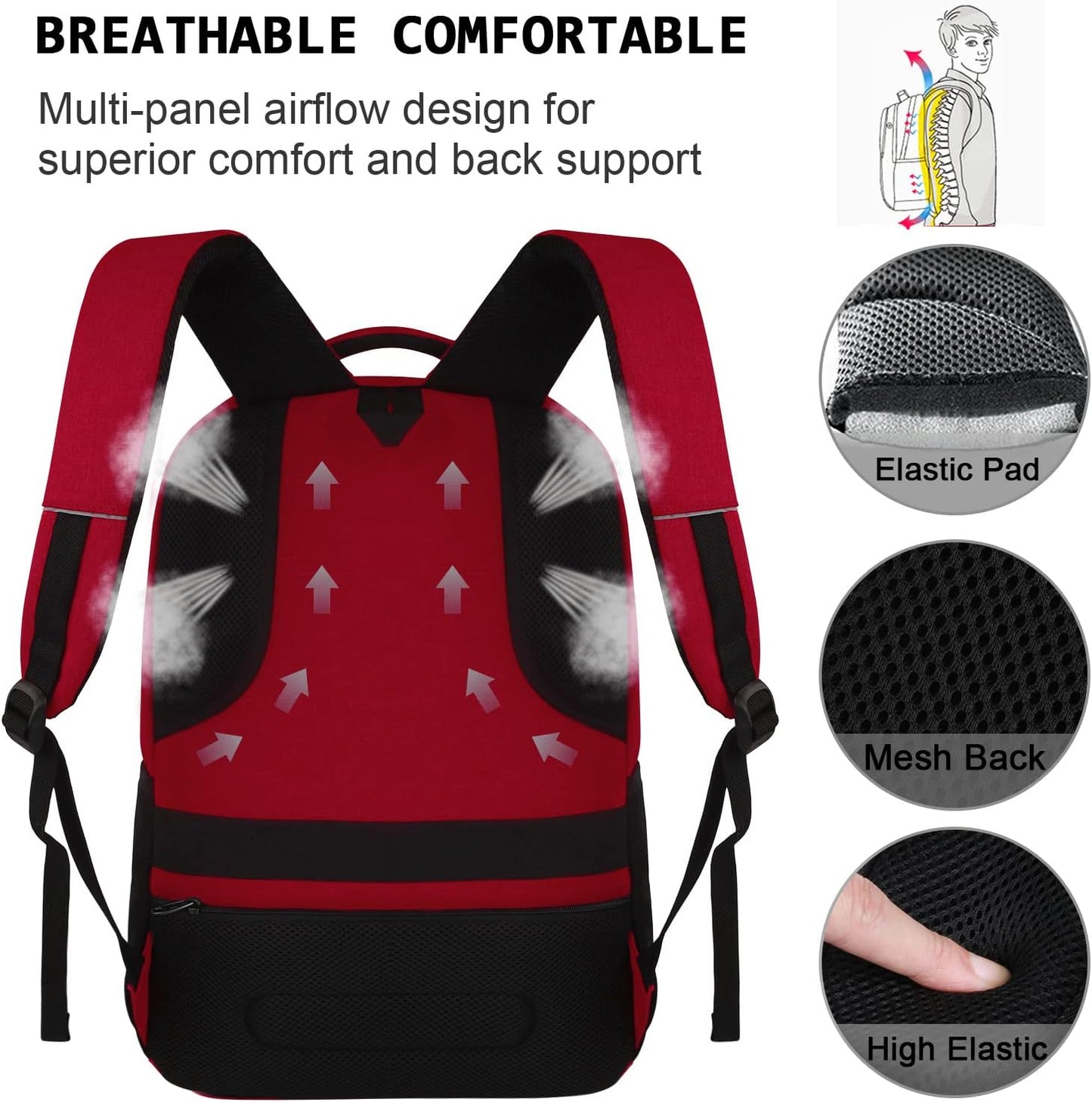 Laptop Backpack,Business Travel Anti Theft Slim Durable Laptops Backpack with USB Charging Port,Water Resistant College Computer Bag for Women & Men Fits 15.6 Inch Laptop and Notebook-Red