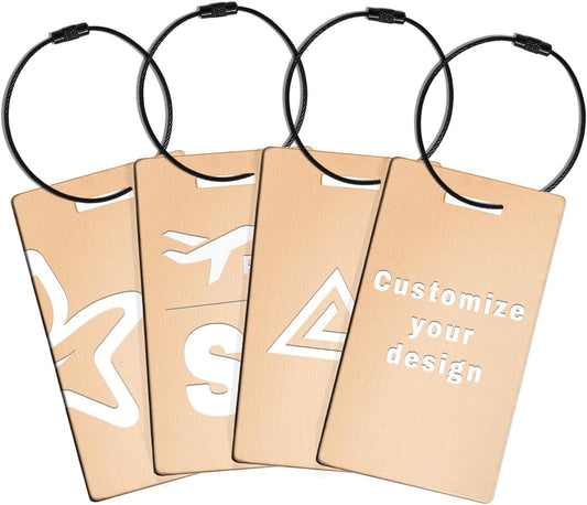 4PCS Personalized Luggage Tags for Travel Durable Aluminium Luggage Tags for Suitcases Custom Bag Tags for Backpacks Heavy Duty Personalized Name Tags for Birthday Gifts (Small,Yellow)