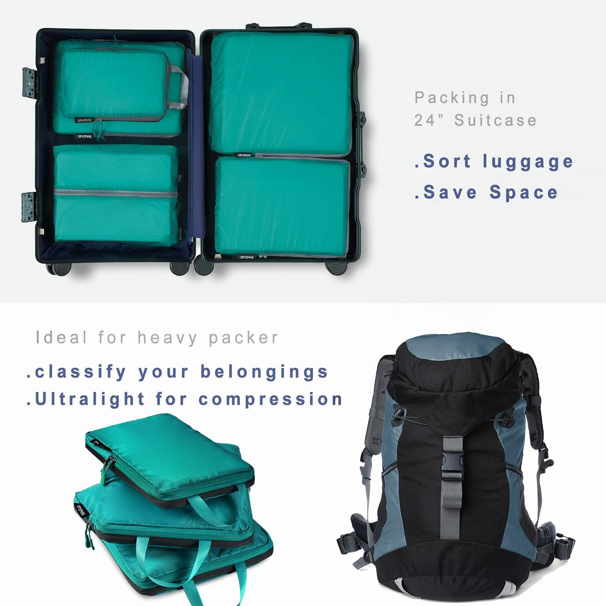 BAGAIL 6 Set Ultralight Compression Packing Cubes Packing Organizer for Travel Accessories Luggage Suitcase Backpack
