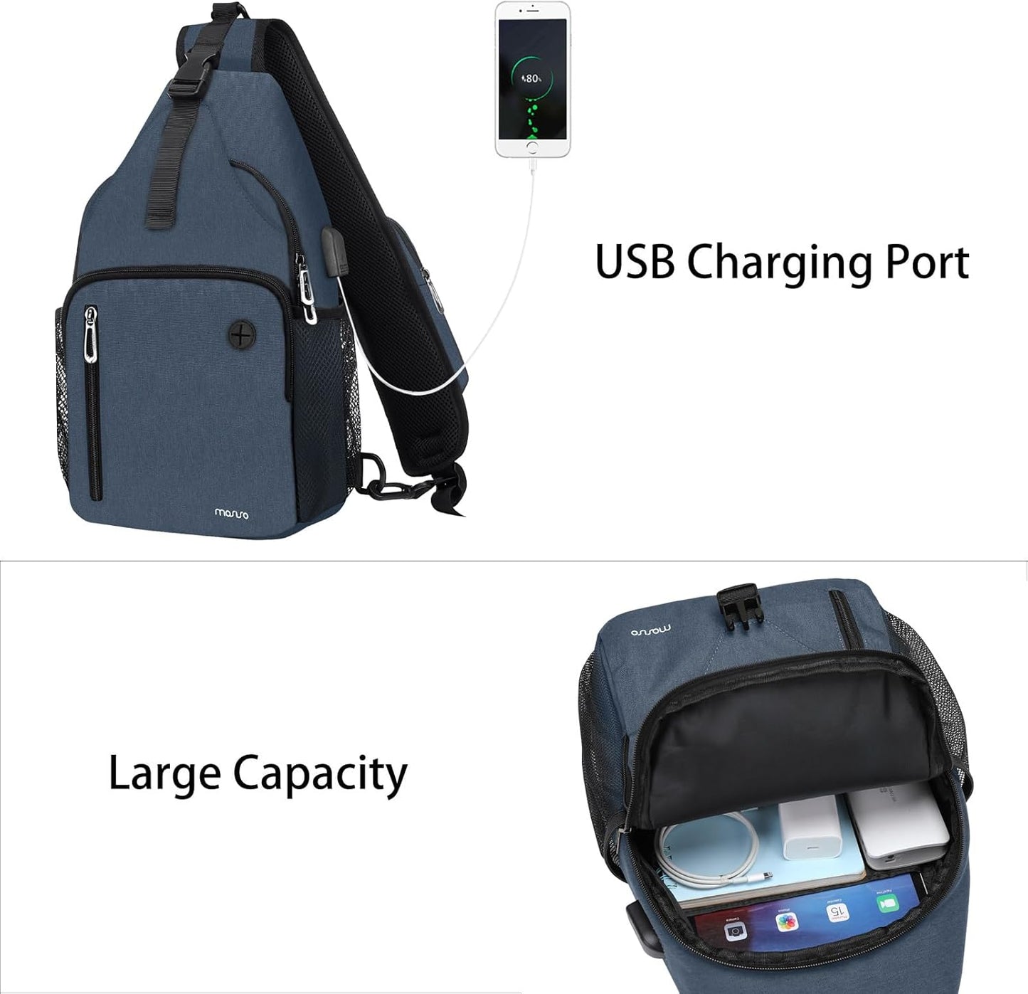 MOSISO Sling Backpack Bag, Crossbody Shoulder Bag Travel Hiking Daypack Chest Bag with Front Square Pocket&USB Charging Port