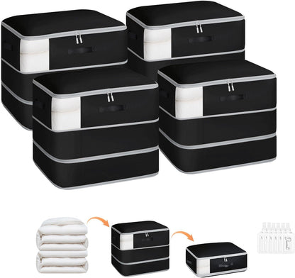 4 Pack Compression Storage Bags - 110L Large Capacity Comforter Storage Bag, 3-Layer Washable Ultra Space Saving Self Compression Organizer Space Bags for Blanket, Sweater, Sheet, Black