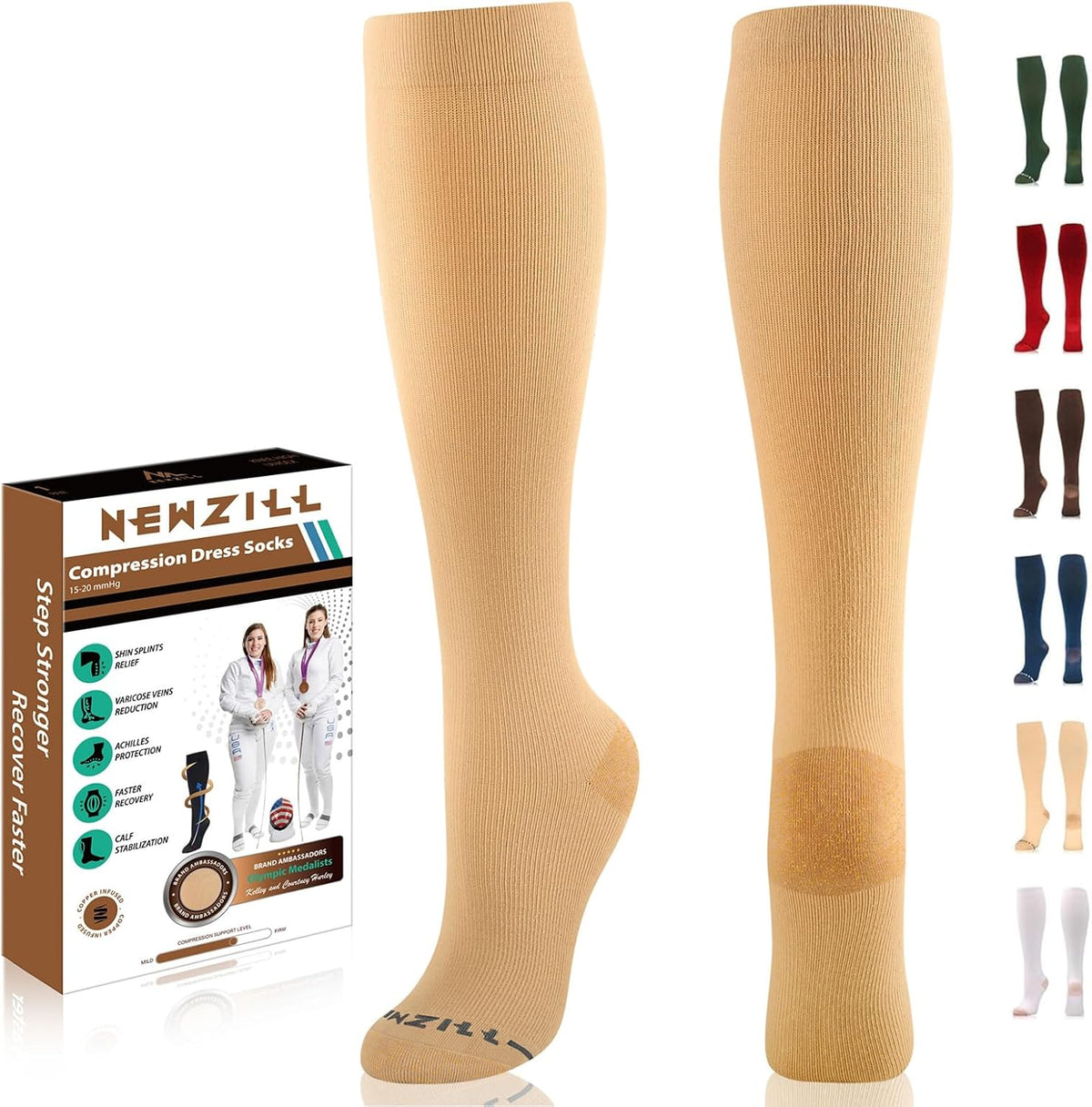 NEWZILL Copper Compression Socks for Women & Men 15-20mmHg Cotton Rich Odor Control Dress Socks for Business Casual Running Medical Athletic Support, Edema Diabetic Relief