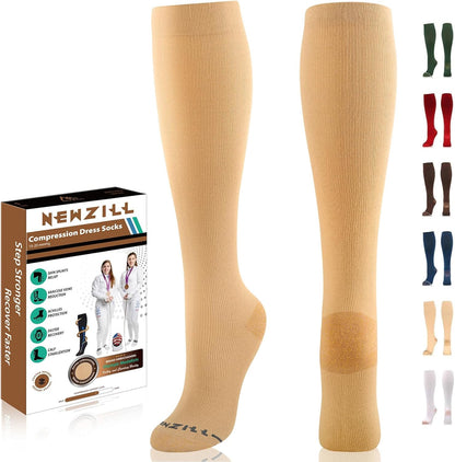 NEWZILL Copper Compression Socks for Women & Men 15-20mmHg Cotton Rich Odor Control Dress Socks for Business Casual Running Medical Athletic Support, Edema Diabetic Relief