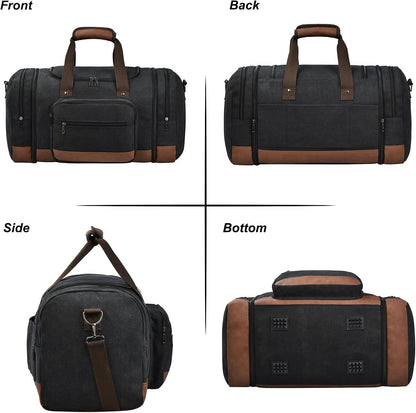 Litvyak Duffle Bag for Travel, 50L Canvas Travel Duffel Bags Overnight Weekend Gym Carry On Luggage Bag for Men & Women(Black+Toiletry Bag)