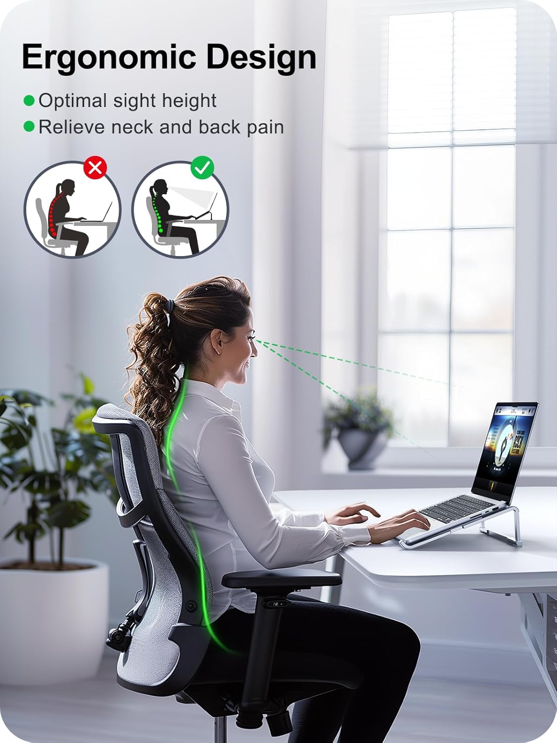 Laptop Stand for Desk, Aluminum Computer Stand for Laptop, Foldable Laptop Riser, Portable Laptop Stand, Compatible for MacBook Pro/Air, Dell, HP, Lenovo, 11'' -15.6'' (Silver)