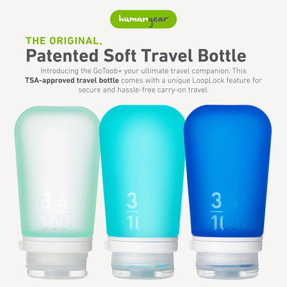 humangear GoToob+ 3-Pack (Large) | Refillable Silicone Travel Bottle | Locking Lid | Food-Safe Material | Mint/Aqua/Teal, Large (3.4 fl.oz.; 100ml)
