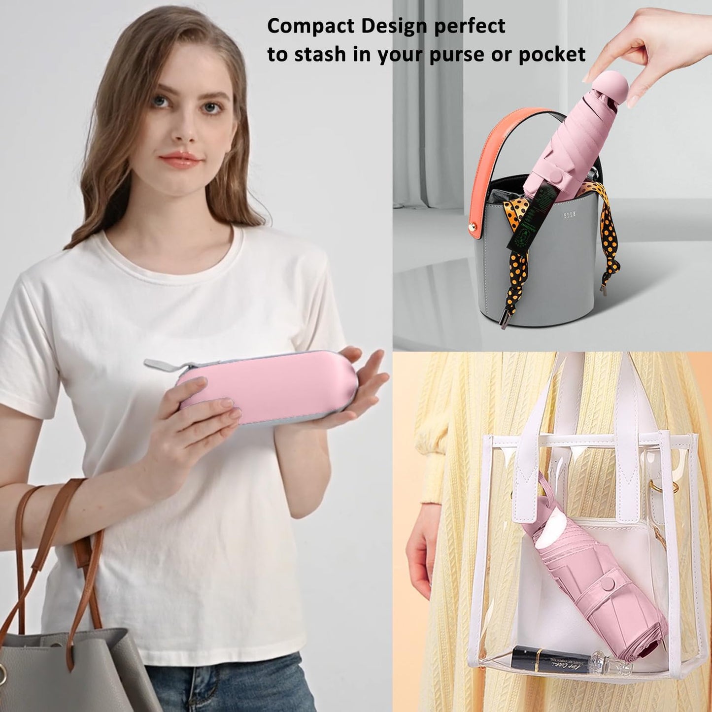 BAODINI Travel Mini Umbrella for Purse With Case Small Compact UV Sun Protection Sun Lightweight Tiny Pocket Umbrella for Women Girls and Men