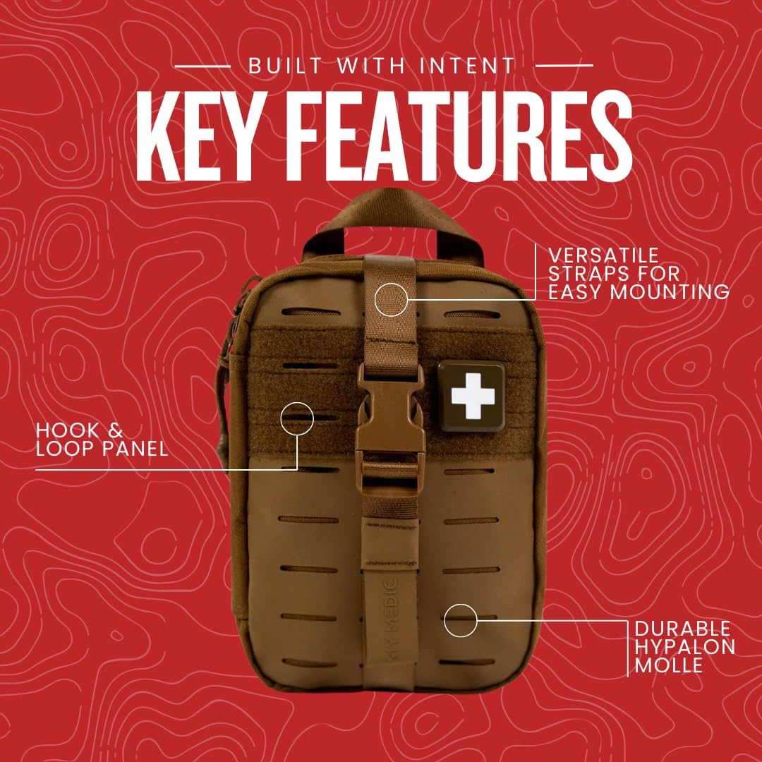 My Medic MyFak Mini Pro First Aid Kit - Small and Lightweight for Camping Hiking and Backpacking - 70 Items IFAK with Tourniquet - HSA/FSA Great for Travel - Coyote