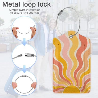 Retro Boho Rainbow Luggage Tags,2 Pack Sunrise Luggage Tag,Leather Privacy Cover ID Label with Stainless Steel Loop for Women Men Kids Girls Travel