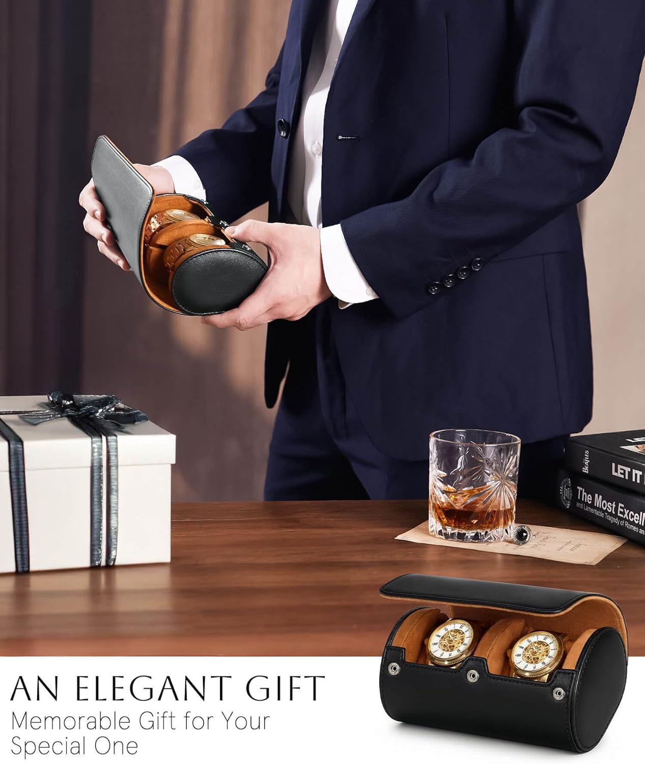 Homde Travel Watch Box Leather: Traveling Case for Men - Luxury Watch Roll for Wristwatch on the Go (black, M)