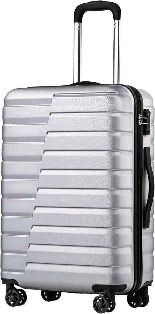 Coolife Medium Checked Luggage with Spinner Wheels Hardside Suitcase TSA Lock Telescopic Handle(24 inch-Sliver)