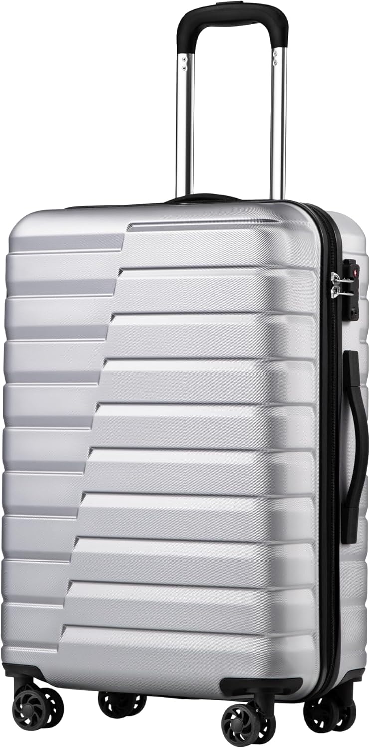 Coolife Carry On Luggage Airline Approved with Wheels Hard Shell Suitcase Spinner TSA Lock Telescopic Handle 20-inch,Silver