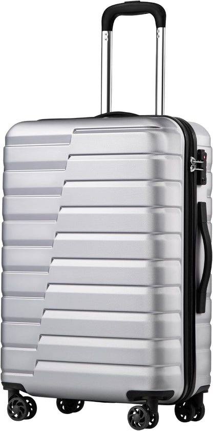Coolife Carry On Luggage Airline Approved with Wheels Hard Shell Suitcase Spinner TSA Lock Telescopic Handle 20-inch,Silver