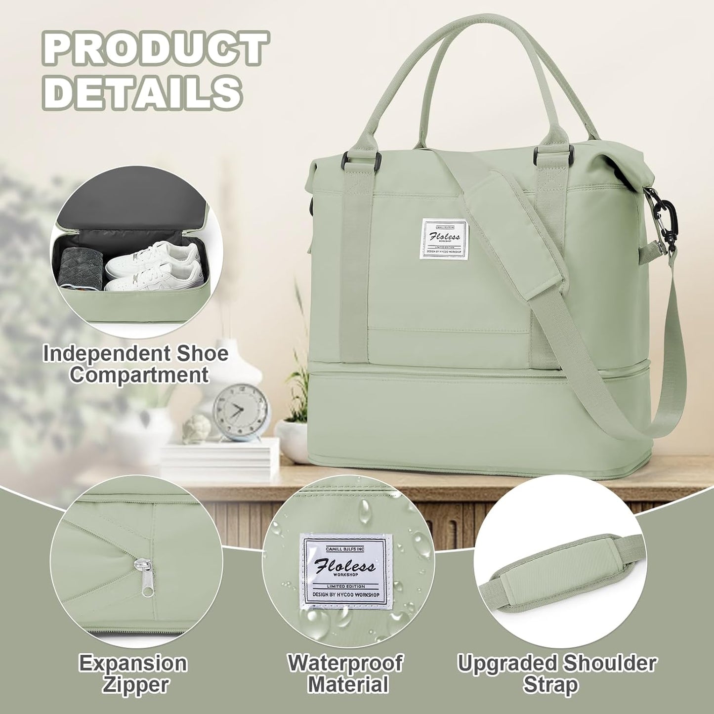 Travel Duffel Bag, Sports Tote Gym Bag, Shoulder Weekender Overnight Bag for Women