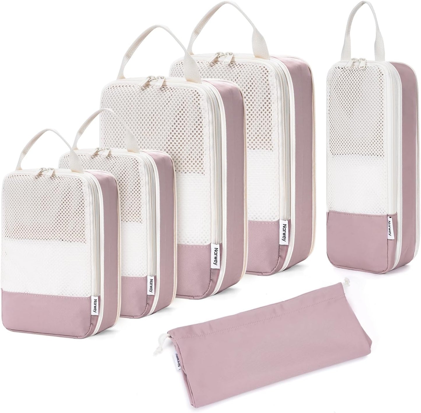 Narwey 6 Set Compression Packing Cubes for Travel Kids Women Carry on, Packing Organizers Bag for Backpack Luggage Suitcase Duffle Bags