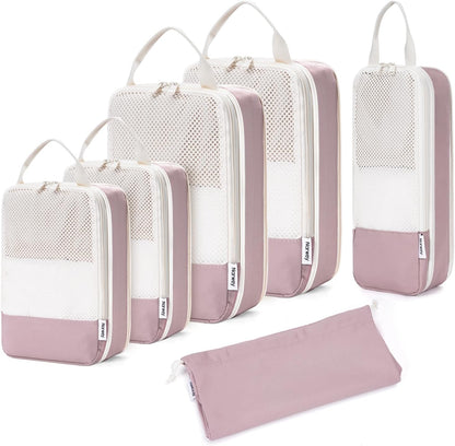 Narwey 6 Set Compression Packing Cubes for Travel Kids Women Carry on, Packing Organizers Bag for Backpack Luggage Suitcase Duffle Bags