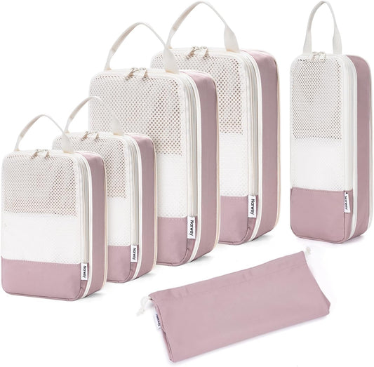 Narwey 6 Set Compression Packing Cubes for Travel Kids Women Carry on, Packing Organizers Bag for Backpack Luggage Suitcase Duffle Bags