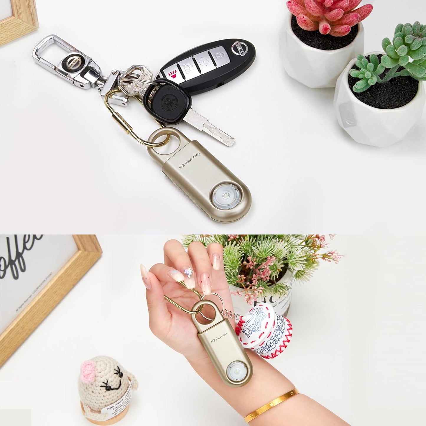 130dB Personal Safety Alarm Strobe Light. Loud Sound Keychain Siren with Carabiner for Women, School Children, Night Runners, Hiking. Bear Alarm Deterrent. SOS Emergency Self Defense Alerts. Gold