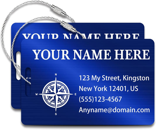 Personalized Luggage Tags for Suitcases (2/4/6/8 Pack) - Custom Engraved Metal Travel Tag, Customizable Pattern/Name/Text for Bags Backpacks Suitcases