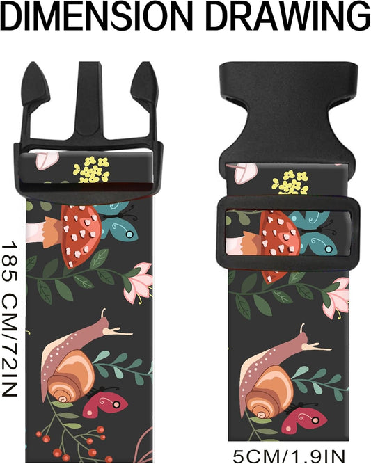 Luggage Straps for Suitcases, Adjustable Travel Belt, Durable Wide Luggage Strap, Cute Suitcase Strap Identifiers with Buckle, Bag Straps for Luggage, Cute Boho Mushrooms