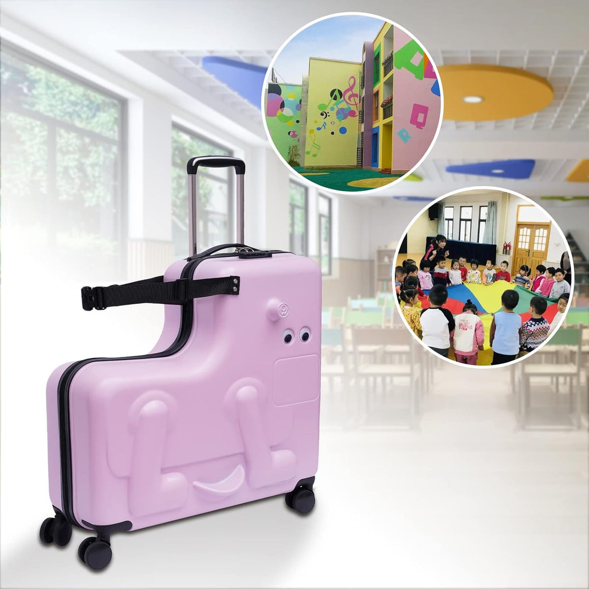 CNCEST 24" Kid's Ride-on Travel Suitcase, Rolling Carry Trolley Luggage with Password Lock, Children's Ride On Trolley Gift (22.4X11.8X23.6")