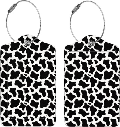 2 Pcs Luggage Tags for Suitcases, PU Leather Cruise Ship Luggage Tags with Privacy Cover Label Address Card and Durable Metal Ring Suitable for Men Women Handbags Backpacks,Milk Vein