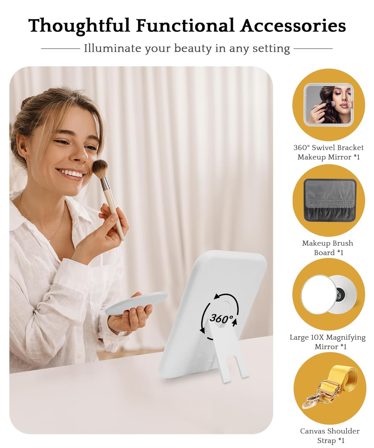 MOMIRA Travel Makeup Bag Cosmetic Bag with Lighted Mirror, Adjustable Brightness in 3 Color Scenarios/Detachable makeup mirror, All-round Upgrade, Waterproof, Gift for Women -Yellow