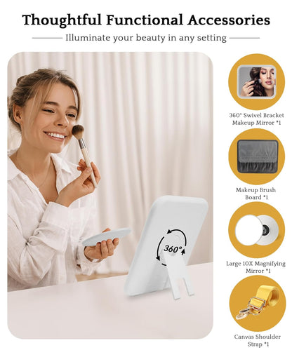 MOMIRA Travel Makeup Bag Cosmetic Bag with Lighted Mirror, Adjustable Brightness in 3 Color Scenarios/Detachable makeup mirror, All-round Upgrade, Waterproof, Gift for Women -Yellow