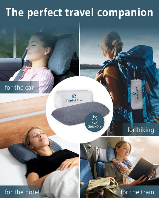 Travel Pillow VOLAR Memory Foam Small Pillow for Sleeping with thermoregulating and Quickdry Removable Cover, Portable Pillow with Travel Bag, for Airplanes, Camping, Van, Neck Pain Relief