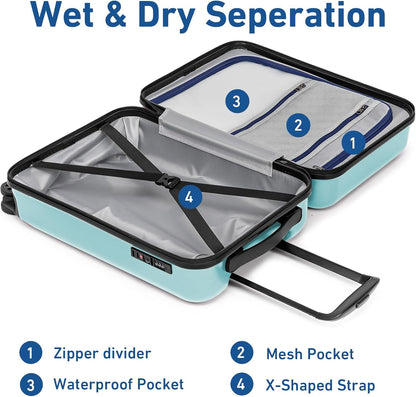 KYME Suitcase Hardshell With Double Spinner Wheels, PC+ABS TSA Lock Travel Luggage (Mint Green, 20" Carry On)
