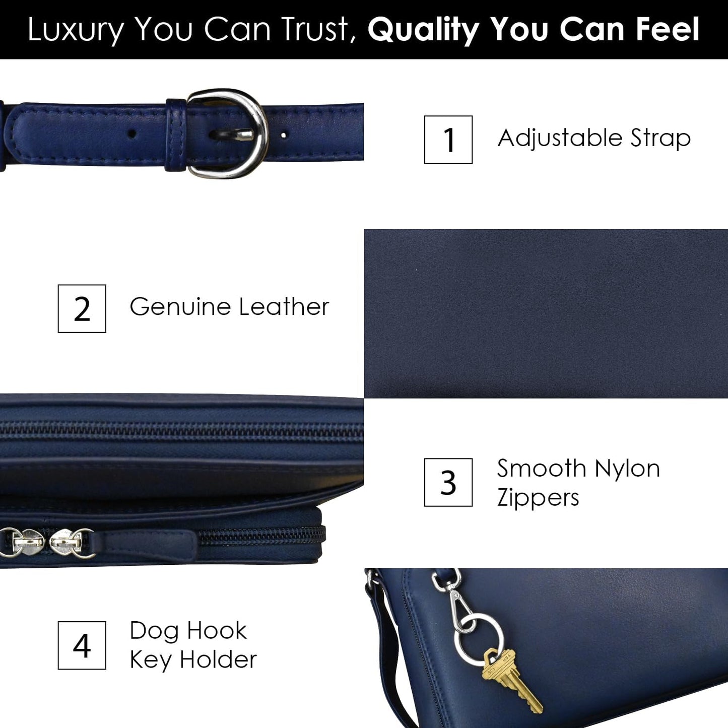 ili New York Genuine Leather Crossbody Bags for Women - Premium RFID Blocking Shoulder Bag Organizer with Adjustable Strap