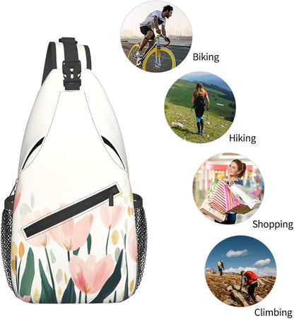 SUPLUCHOM Sling Bag Tulip Flower Watercolor Hiking Daypack Crossbody Shoulder Backpack Travel Chest Pack for Men Women