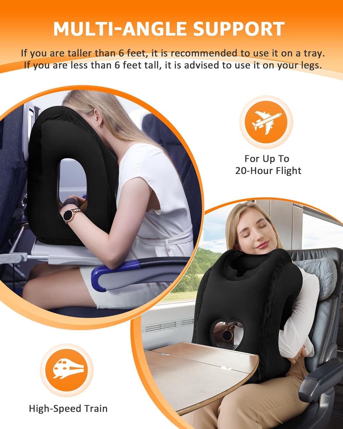 Sunany Travel Pillow, Inflatable Neck Pillow Used for Airplanes/Cars/Buses/Trains/Office Napping with Eye Mask/Earplugs (Balck)