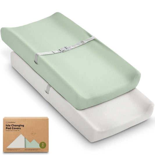 2-Pack Baby Changing Pad Covers for Girl, Boy, Neutral - Soft Viscose Derived from Bamboo Changing Table Pad Cover Sheets, Baby Nursery Diaper Changing Pad Cover, Contour Changing Pad Liner (Sage)