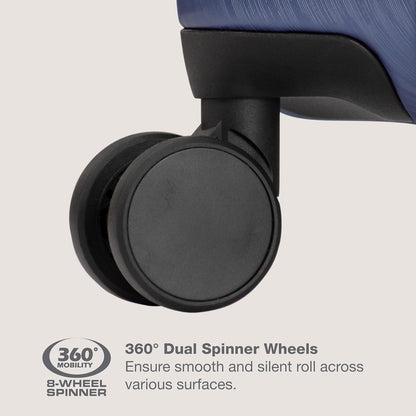 U.S. Traveler Boren Polycarbonate Hardside Rugged Travel Suitcase Luggage with 8 Spinner Wheels, Aluminum Handle, Navy, Carry-on 22-Inch, USB Port