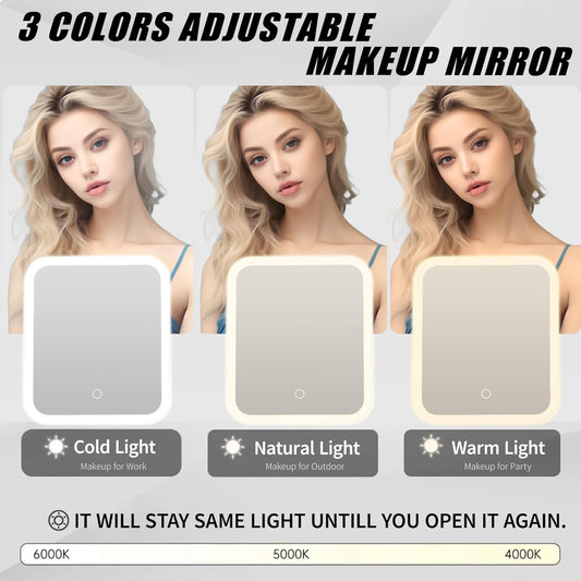 Travel Makeup Bag with Light Up Mirror, Cosmetic Artist Organizer Case with LED Mirror, Travel Makeup Case for Cosmetic Brush Holder Storage, Toiletry Case for Women Gift