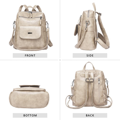 PU Leather Backpack Purse for Women Fashion Multipurpose Design Handbag Ladies Shoulder Bags Travel Backpack Beige