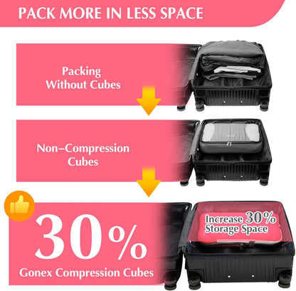 Gonex Compression Packing Cubes, 3pcs/4pcs Expandable Storage Travel Luggage Bags Organizers