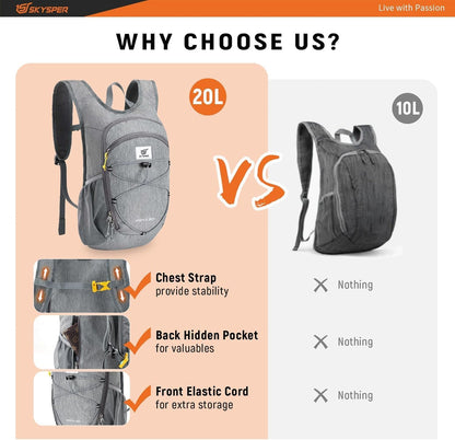 SKYSPER 15L/20L Foldable Hiking Backpack Lightweight Packable Travel Daypack with Chest Strap Small Folding Pack for Walking