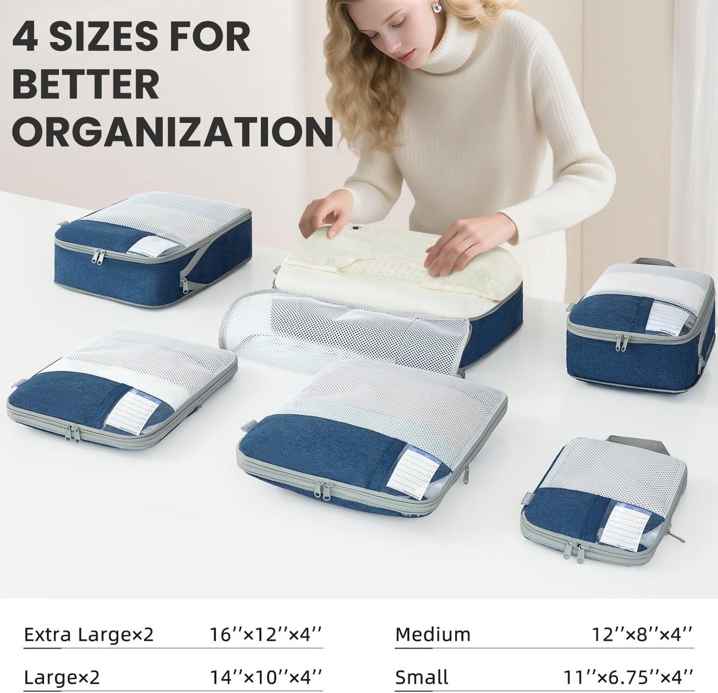 8 Set/6 Set/4 Set Compression Packing Cubes for Travel, Lightweight Vacation Travel Essentials, Travel Accessories for Suitcase Organizer Bags Set, Durable Luggage Organizer