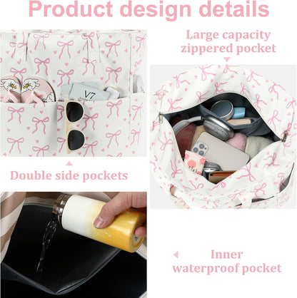 LEDAOU Beach Bag Waterproof Sandproof Women Tote Bag Pool Bag with Zipper for Gym Grocery Travel with Wet Pocket