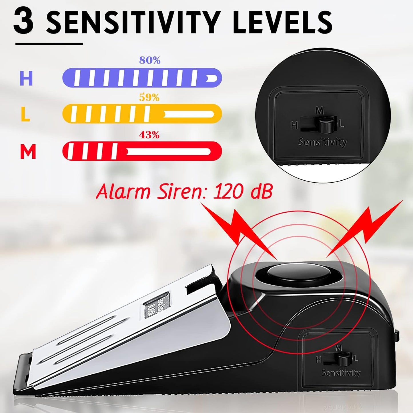 8 Pieces Door Stop Alarm Door Stopper with 120DB Security Alarm Door Stopper Wedge Door Stops Alarm for Travel Apartment Home House Door Stoppers Safety Tools