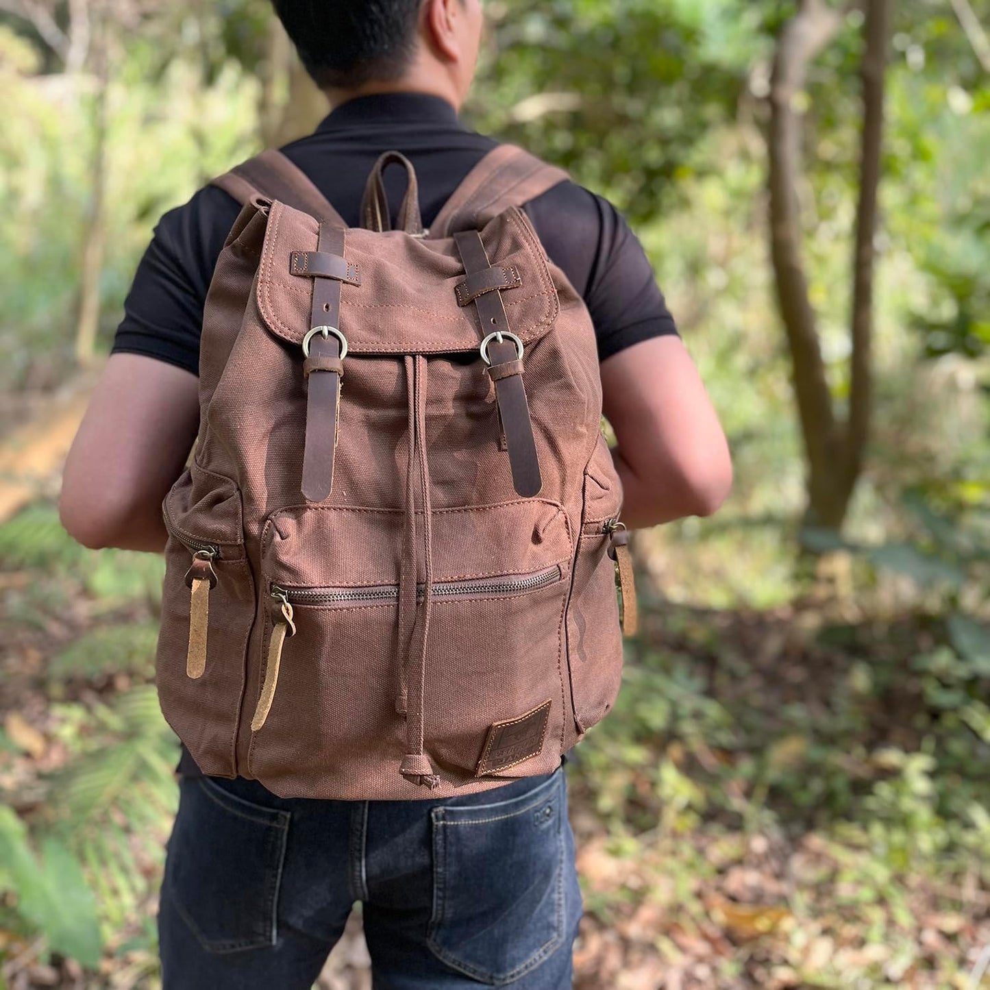 AUGUR High Capacity Canvas Vintage Backpack - for School College Hiking Travel 12-17" Laptop