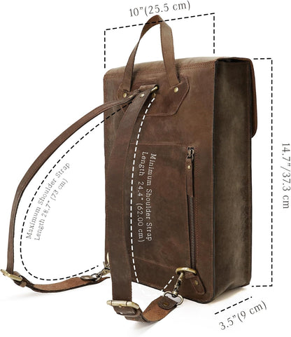 Genuine Leather Backpack for Men and Women, Minimalistic Leather Backpack, Handmade Retro Style 15.6" Laptop Bag, Hiking Shoulder Daypack - Hunter Brown