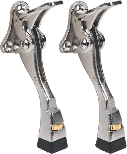 2 Packs Heavy Duty Kickdown Door Stopper, One Touch Adjustable Kickdown Door Stop for Heavy Doors, 4 in Metal Door Kickstand with Rubber Tip & Wall Protectors for Wide Doors