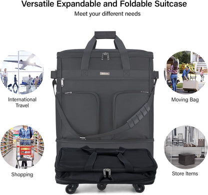 Hanke Expandable Collapsible Luggage with Wheels Suitcase Luggage Rolling Travel Bag Duffel Bag for Men Women Lightweight Suitcase Large Capacity Luggage with Spinner Wheel (Black)